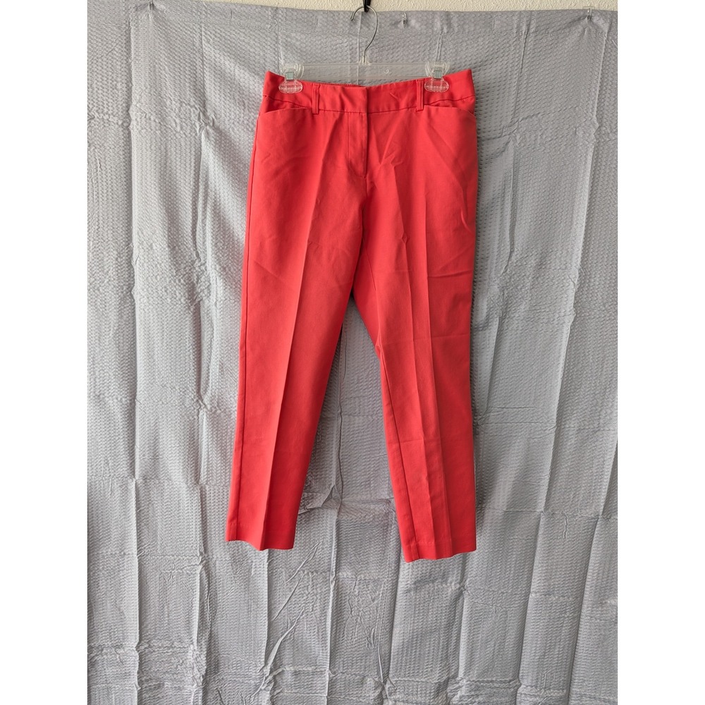 Liz Claiborne Womens Coral Red Ankle Trousers Size 4 Flat Front Work Pants